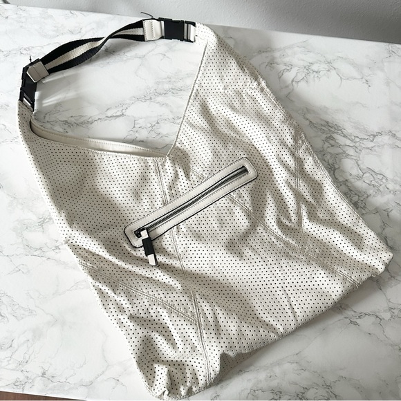 Bags 51 Steve Madden White Faux Leather Perforated Sporty Hobo Bag